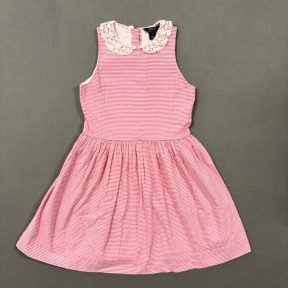 Polo Ralph Lauren Sleeveless Dress Size 14 Pink White Girls Easter Ready